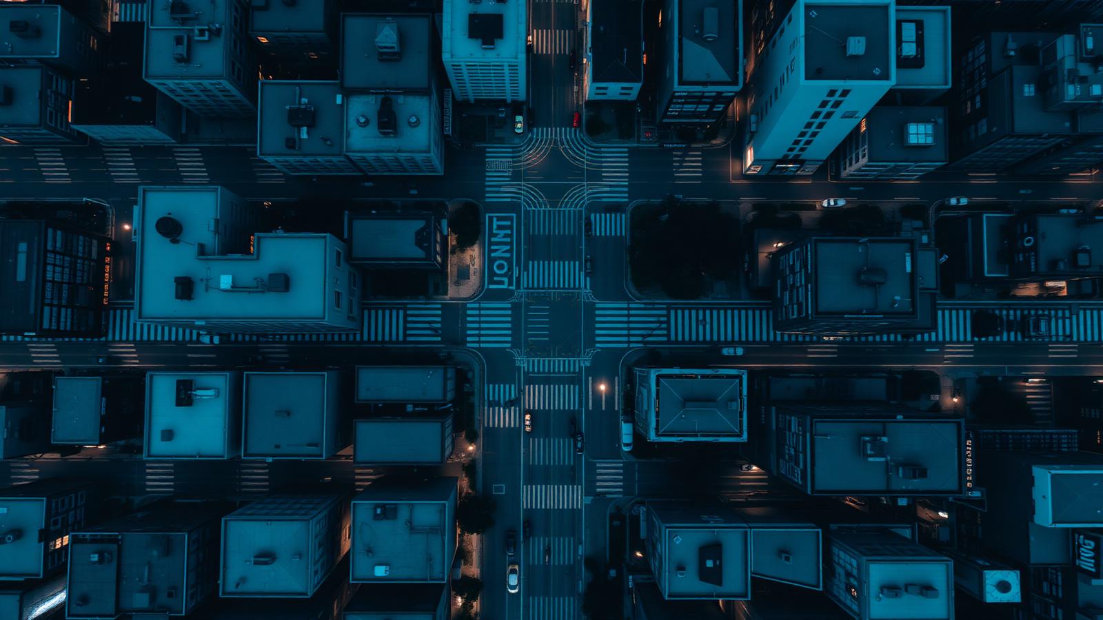 Aerial view of a city street grid